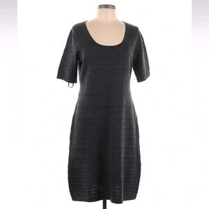 Calvin Klein Dress Gray Wool Blend Short Sleeve A Line Sheath Knit Size Large L